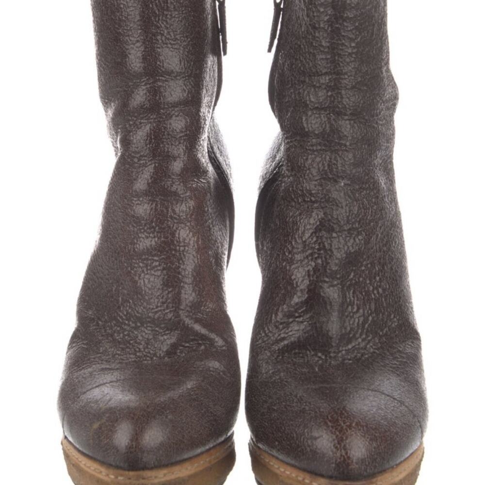 Prada Brown Crackle Leather Platform Heeled Boots EU 38.5/US 8.5 - Picture 3 of 5